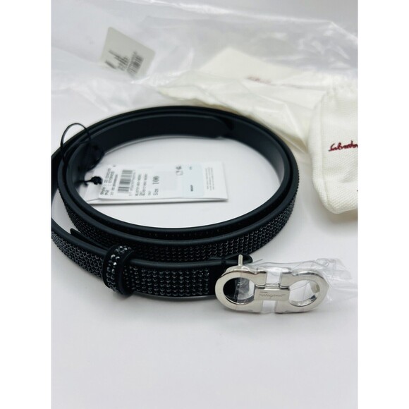 Salvatore Ferragamo Gancini Crystal-Embellished Black Nero Leather Belt  $580 - Picture 1 of 8